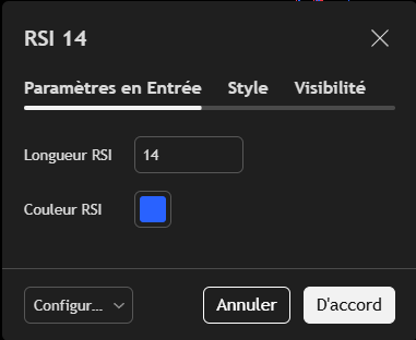 Paramètres — longueur et couleur du RSI